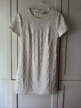 SIMKHAI Ivory Sequin Short Sleeve Mini Dress